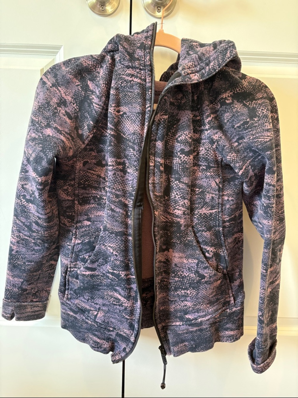 lululemon athletica Pink and Black Patterned Hooded Bomber Jacket